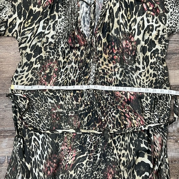 SHAN Leopard Print Silk Viscose 3/4 Sleeve Tunic Peasant Top Coverup Sz 10/M - Picture 10 of 16